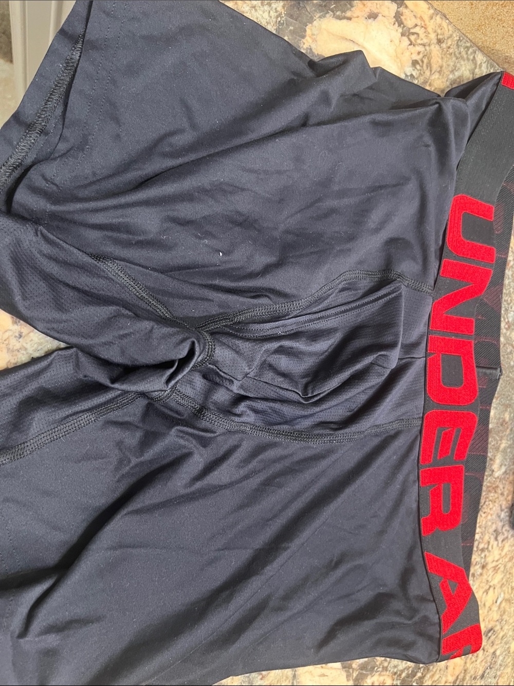 Under Armour Black Athletic Shorts with Red Logo Waistband